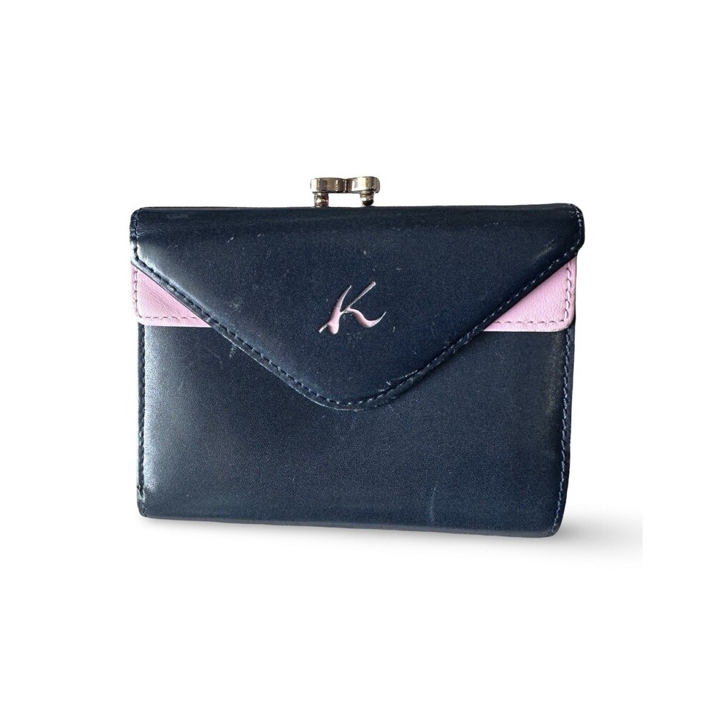 Kitamura K2 cowhide leather Kisslock wallet Navy blue/Pink